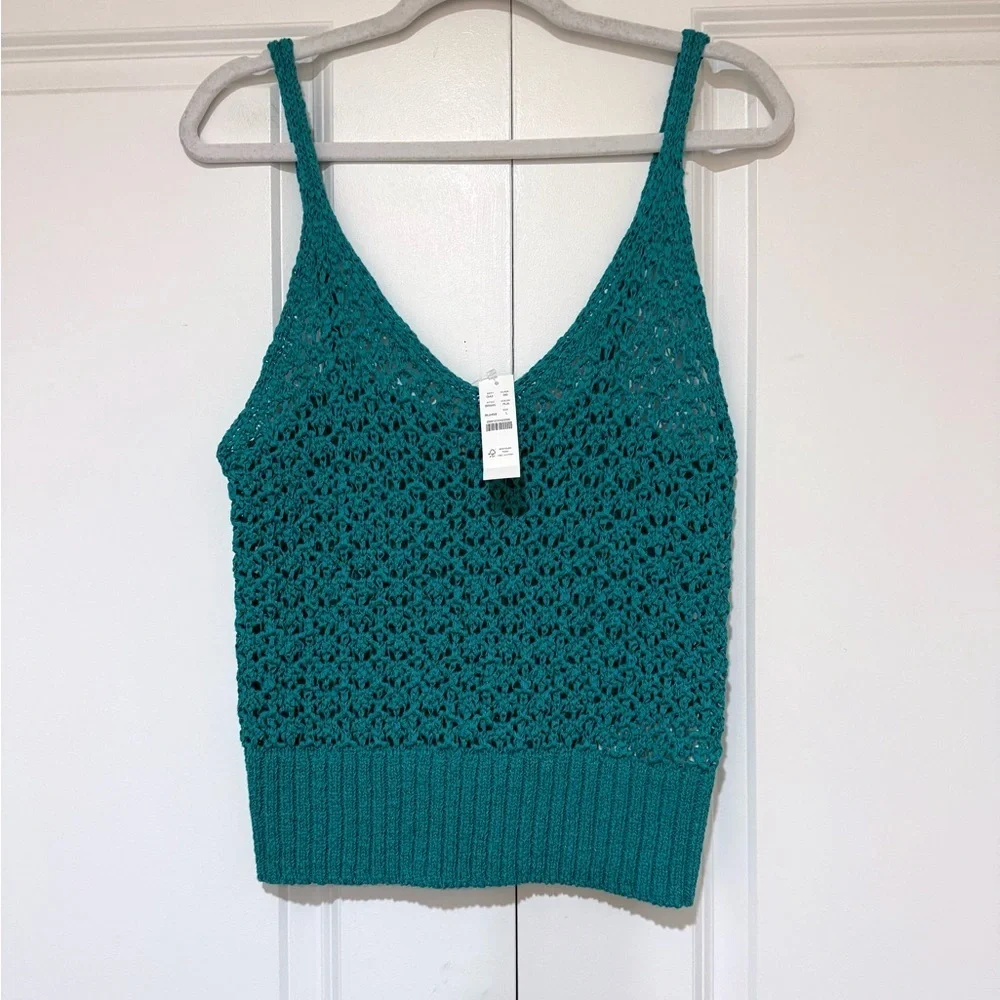 NWT J. Crew Teal Cropped V-Neck Sweater Tank in Textured Pointelle BR545